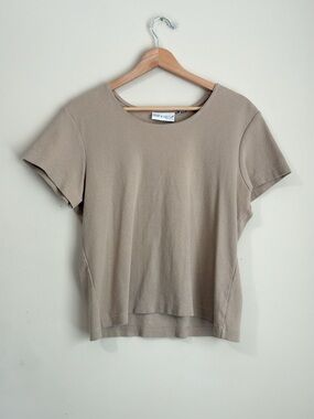 Croft & Barrow Beige Ribbed Short Sleeve Top Neutral Cotton Basic